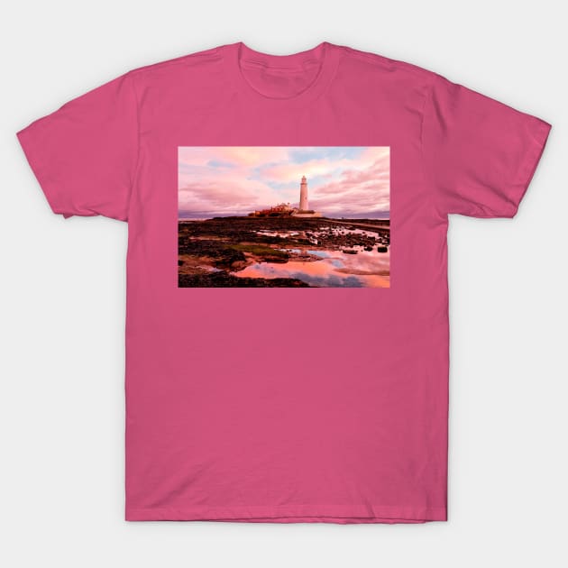 Pink and Blue at St Mary's Island T-Shirt by Violaman